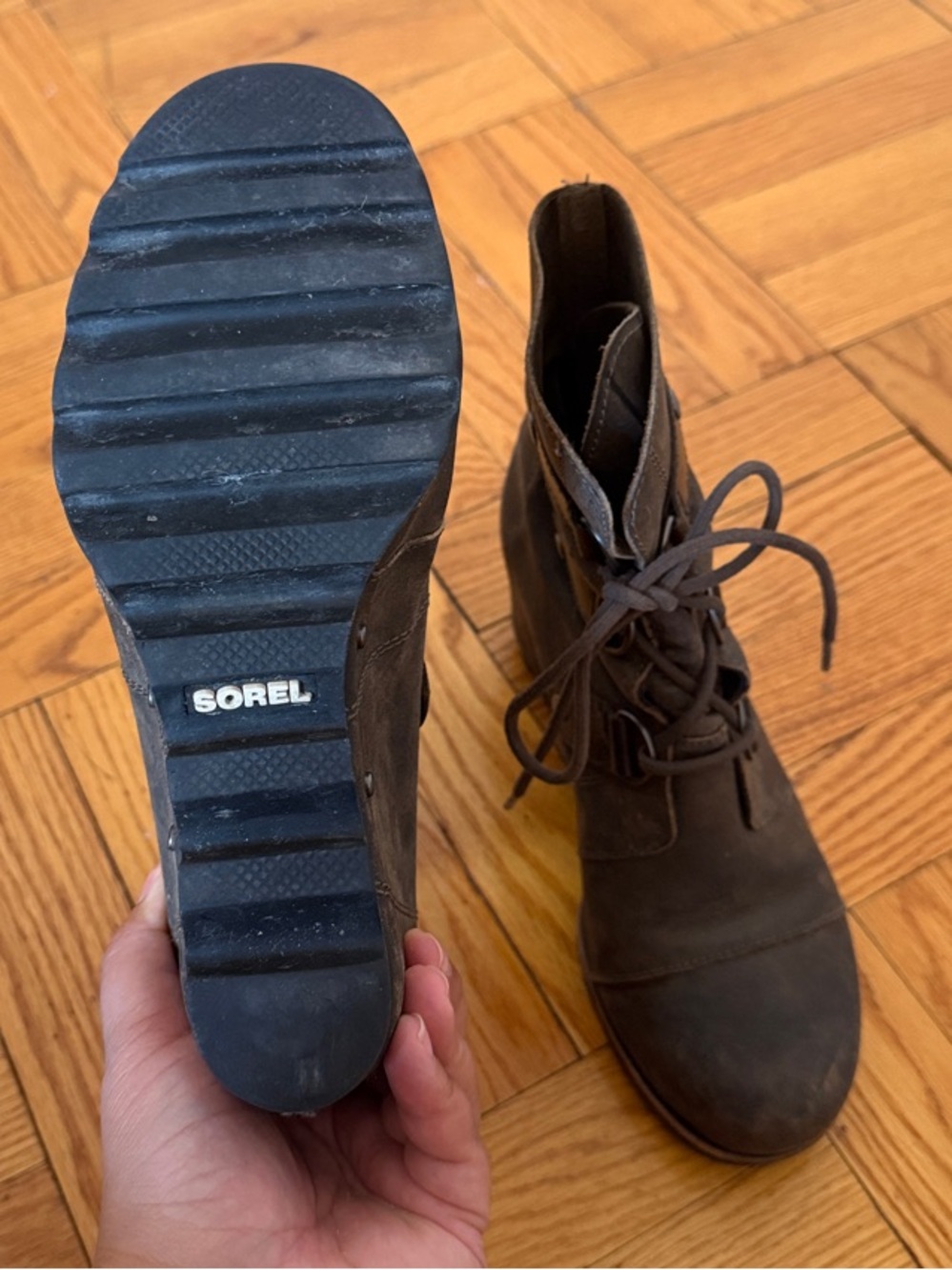 Sorel Brown Lace-Up Wedge Ankle Boots - Picture 10 of 11